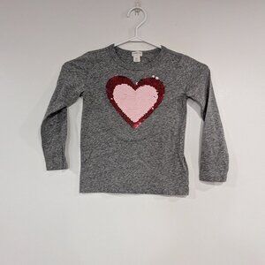 Crewcuts Factory Sequin Heart Long Sleeve Top Grey Pink Red Size 4-5